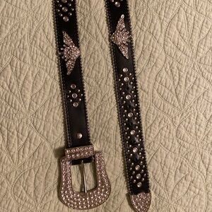 Black leather rhinestone belt
